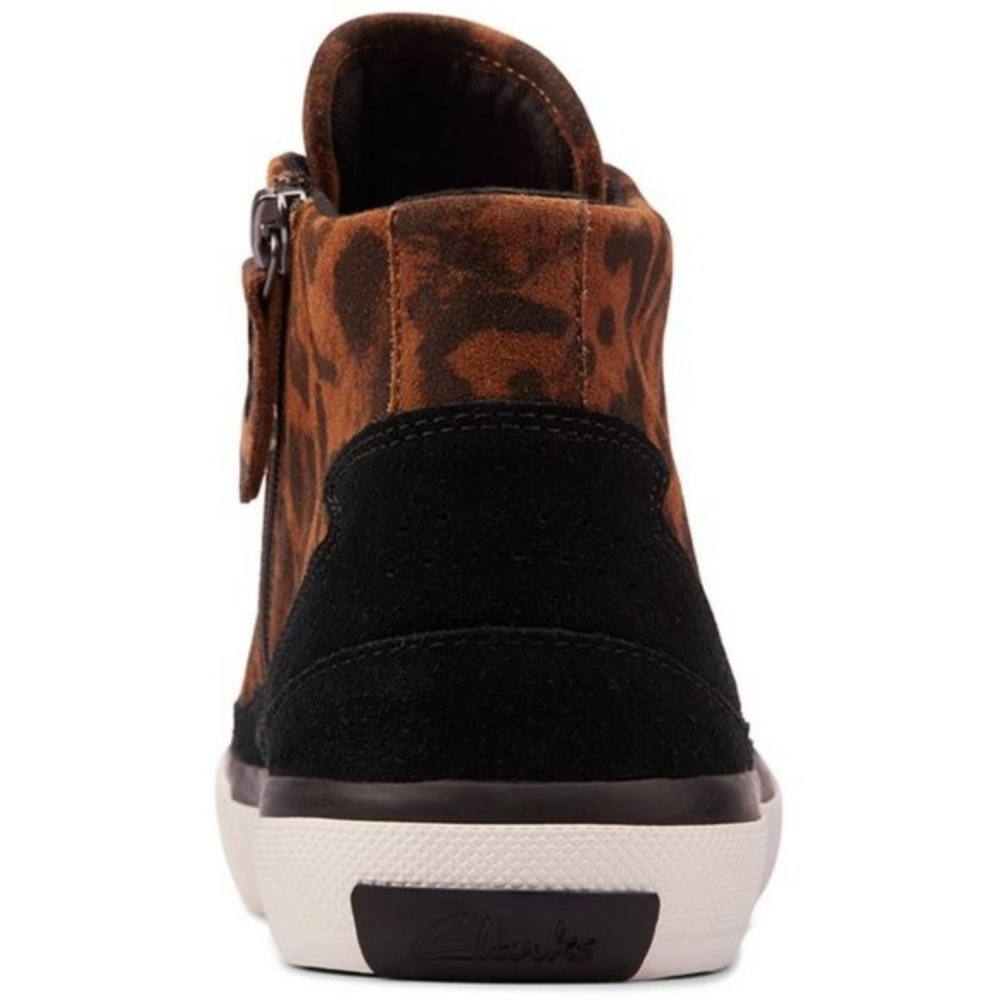 CLARKS Aceley Suede Zip up High-Top Sneakers Leopard print leather womens shoes - Picture 5 of 7